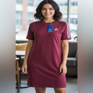 Adidas Maroon Tee Dress with White Stripes